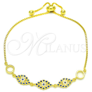 Pulsera Elegante 03.369.0008.2.10 Plata Rodinada, con Zirconia Cubica Zafiro Azul y Blanca, Pulido, Tono Dorado (Grosor 01 MM, 10 Pulgadas de Largo)