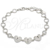 Pulsera Elegante 03.369.0009.07 Plata Rodinada, Diseño de Corazón y Candado, con Zirconia Cubica Blanca, Pulido, Rodinado (Grosor 06 MM, 7 Pulgadas de Largo)