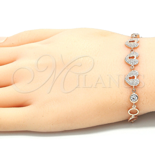 Pulsera Elegante 03.369.0009.1.07 Plata Rodinada, Diseño de Corazón y Candado, con Zirconia Cubica Blanca, Pulido, Tono Rosado (Grosor 06 MM, 7 Pulgadas de Largo)
