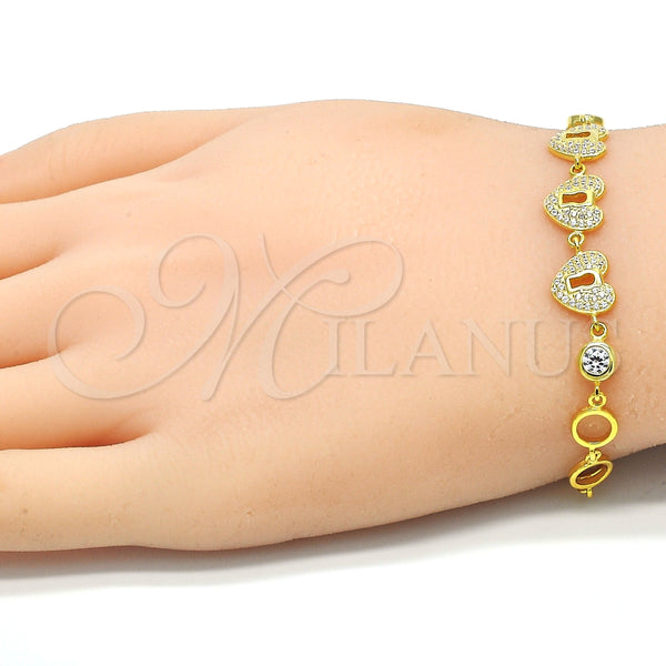 Pulsera Elegante 03.369.0009.2.07 Plata Rodinada, Diseño de Corazón y Candado, con Zirconia Cubica Blanca, Pulido, Tono Dorado (Grosor 06 MM, 7 Pulgadas de Largo)