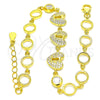 Pulsera Elegante 03.369.0009.2.07 Plata Rodinada, Diseño de Corazón y Candado, con Zirconia Cubica Blanca, Pulido, Tono Dorado (Grosor 06 MM, 7 Pulgadas de Largo)
