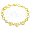 Pulsera Elegante 03.369.0009.2.07 Plata Rodinada, Diseño de Corazón y Candado, con Zirconia Cubica Blanca, Pulido, Tono Dorado (Grosor 06 MM, 7 Pulgadas de Largo)