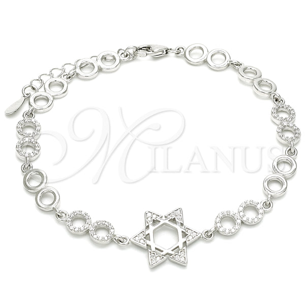Pulsera Elegante 03.369.0010.07 Plata Rodinada, Diseño de Estrella de Davi, con Zirconia Cubica Blanca, Pulido, Rodinado (Grosor 05 MM, 7 Pulgadas de Largo)