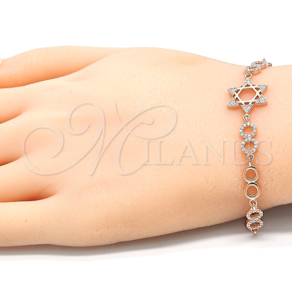 Pulsera Elegante 03.369.0010.1.07 Plata Rodinada, Diseño de Estrella de Davi, con Zirconia Cubica Blanca, Pulido, Tono Rosado (Grosor 05 MM, 7 Pulgadas de Largo)