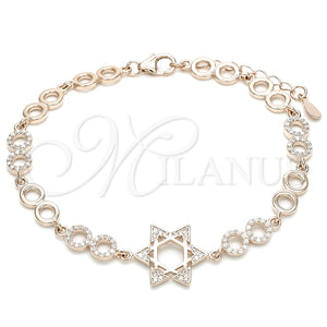 Pulsera Elegante 03.369.0010.1.07 Plata Rodinada, Diseño de Estrella de Davi, con Zirconia Cubica Blanca, Pulido, Tono Rosado (Grosor 05 MM, 7 Pulgadas de Largo)