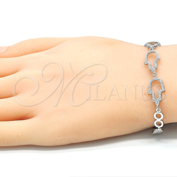 Pulsera Elegante 03.369.0011.07 Plata Rodinada, Diseño de Mano de Dios, con Zirconia Cubica Blanca, Pulido, Rodinado (Grosor 05 MM, 7 Pulgadas de Largo)