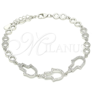 Pulsera Elegante 03.369.0011.07 Plata Rodinada, Diseño de Mano de Dios, con Zirconia Cubica Blanca, Pulido, Rodinado (Grosor 05 MM, 7 Pulgadas de Largo)