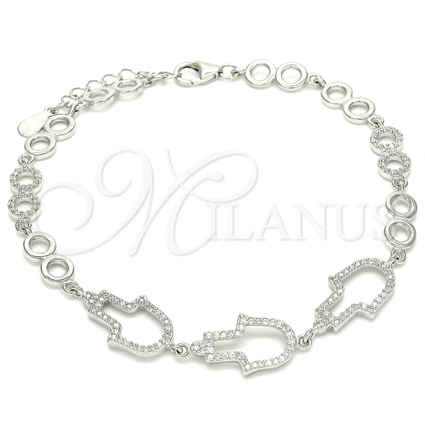 Pulsera Elegante 03.369.0011.07 Plata Rodinada, Diseño de Mano de Dios, con Zirconia Cubica Blanca, Pulido, Rodinado (Grosor 05 MM, 7 Pulgadas de Largo)