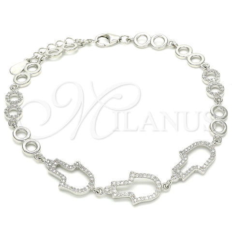 Pulsera Elegante 03.369.0011.07 Plata Rodinada, Diseño de Mano de Dios, con Zirconia Cubica Blanca, Pulido, Rodinado (Grosor 05 MM, 7 Pulgadas de Largo)