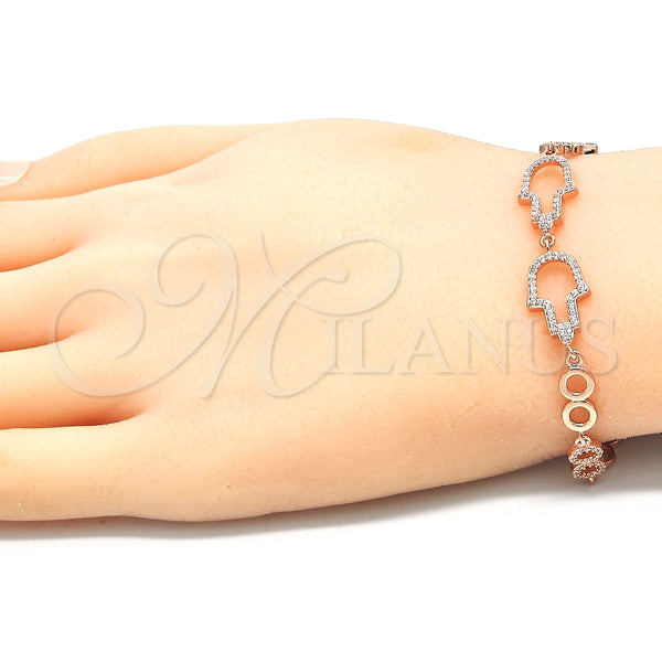 Pulsera Elegante 03.369.0011.1.07 Plata Rodinada, Diseño de Mano de Dios, con Zirconia Cubica Blanca, Pulido, Tono Rosado (Grosor 05 MM, 7 Pulgadas de Largo)