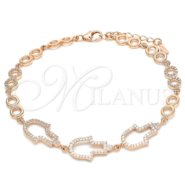 Pulsera Elegante 03.369.0011.1.07 Plata Rodinada, Diseño de Mano de Dios, con Zirconia Cubica Blanca, Pulido, Tono Rosado (Grosor 05 MM, 7 Pulgadas de Largo)