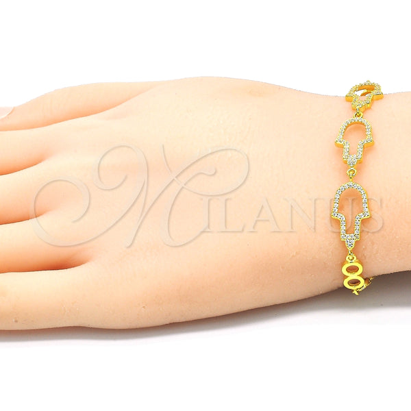 Pulsera Elegante 03.369.0011.2.07 Plata Rodinada, Diseño de Mano de Dios, con Zirconia Cubica Blanca, Pulido, Tono Dorado (Grosor 05 MM, 7 Pulgadas de Largo)