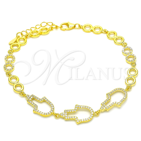 Pulsera Elegante 03.369.0011.2.07 Plata Rodinada, Diseño de Mano de Dios, con Zirconia Cubica Blanca, Pulido, Tono Dorado (Grosor 05 MM, 7 Pulgadas de Largo)