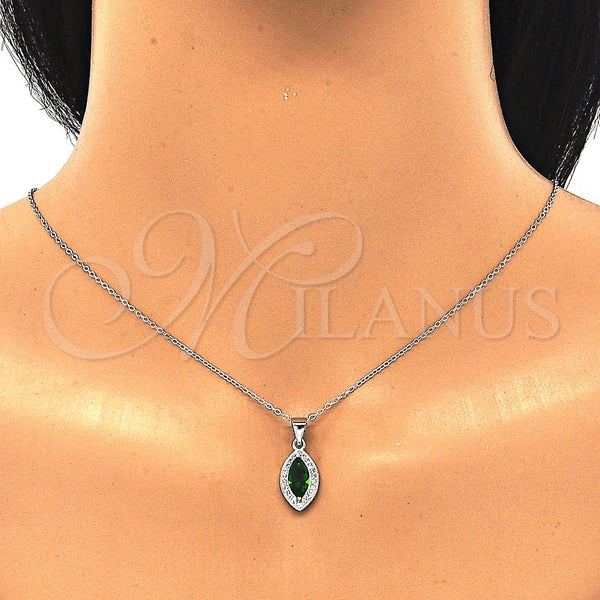 Juego de Arete y Dije de Adulto 10.175.0068.2 Plata Rodinada, con Zirconia Cubica Verde y Micro Pave Blanca, Pulido, Rodinado