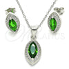 Juego de Arete y Dije de Adulto 10.175.0068.2 Plata Rodinada, con Zirconia Cubica Verde y Micro Pave Blanca, Pulido, Rodinado