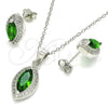 Juego de Arete y Dije de Adulto 10.175.0068.2 Plata Rodinada, con Zirconia Cubica Verde y Micro Pave Blanca, Pulido, Rodinado