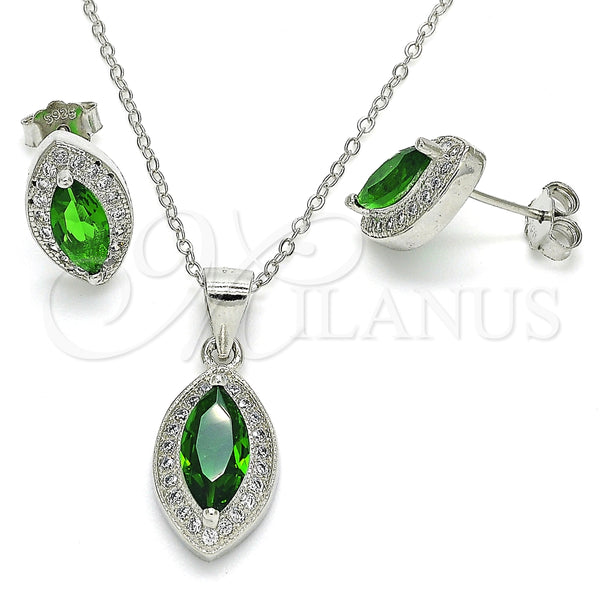 Juego de Arete y Dije de Adulto 10.175.0068.2 Plata Rodinada, con Zirconia Cubica Verde y Micro Pave Blanca, Pulido, Rodinado