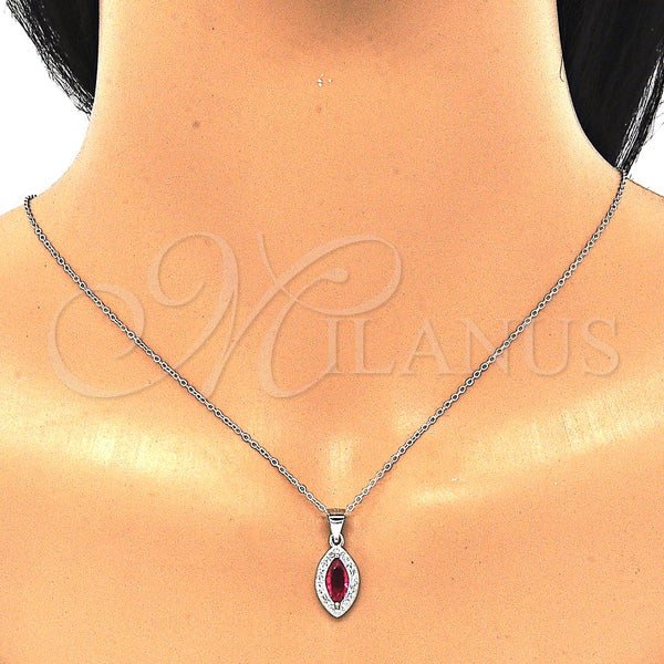 Juego de Arete y Dije de Adulto 10.175.0068.3 Plata Rodinada, con Zirconia Cubica Rubi y Micro Pave Blanca, Pulido, Rodinado