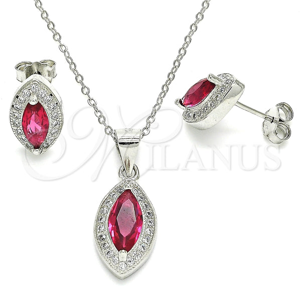 Juego de Arete y Dije de Adulto 10.175.0068.3 Plata Rodinada, con Zirconia Cubica Rubi y Micro Pave Blanca, Pulido, Rodinado