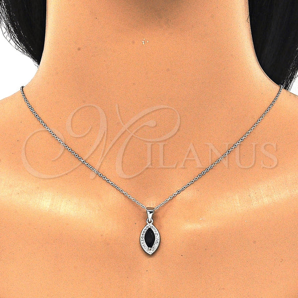 Juego de Arete y Dije de Adulto 10.175.0068.4 Plata Rodinada, con Zirconia Cubica Negro y Micro Pave Blanca, Pulido, Rodinado