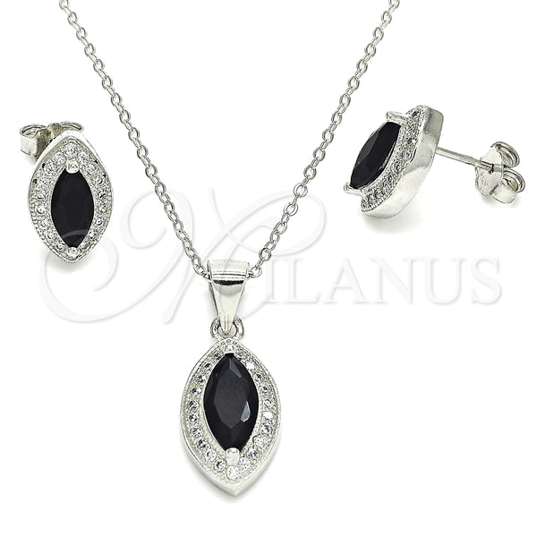 Juego de Arete y Dije de Adulto 10.175.0068.4 Plata Rodinada, con Zirconia Cubica Negro y Micro Pave Blanca, Pulido, Rodinado
