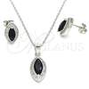 Juego de Arete y Dije de Adulto 10.175.0068.4 Plata Rodinada, con Zirconia Cubica Negro y Micro Pave Blanca, Pulido, Rodinado