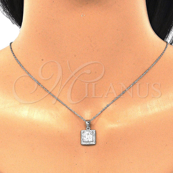 Juego de Arete y Dije de Adulto 10.175.0069 Plata Rodinada, con Zirconia Cubica Blanca y Micro Pave Blanca, Pulido, Rodinado