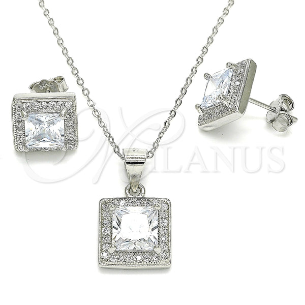 Juego de Arete y Dije de Adulto 10.175.0069 Plata Rodinada, con Zirconia Cubica Blanca y Micro Pave Blanca, Pulido, Rodinado