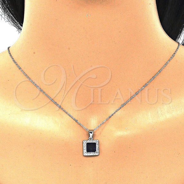 Juego de Arete y Dije de Adulto 10.175.0069.1 Plata Rodinada, con Zirconia Cubica Zafiro Azul y Micro Pave Blanca, Pulido, Rodinado