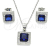 Juego de Arete y Dije de Adulto 10.175.0069.1 Plata Rodinada, con Zirconia Cubica Zafiro Azul y Micro Pave Blanca, Pulido, Rodinado