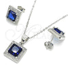 Juego de Arete y Dije de Adulto 10.175.0069.1 Plata Rodinada, con Zirconia Cubica Zafiro Azul y Micro Pave Blanca, Pulido, Rodinado
