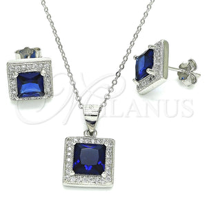 Juego de Arete y Dije de Adulto 10.175.0069.1 Plata Rodinada, con Zirconia Cubica Zafiro Azul y Micro Pave Blanca, Pulido, Rodinado