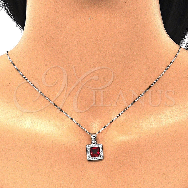 Juego de Arete y Dije de Adulto 10.175.0069.2 Plata Rodinada, con Zirconia Cubica Rubi y Micro Pave Blanca, Pulido, Rodinado