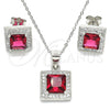 Juego de Arete y Dije de Adulto 10.175.0069.2 Plata Rodinada, con Zirconia Cubica Rubi y Micro Pave Blanca, Pulido, Rodinado
