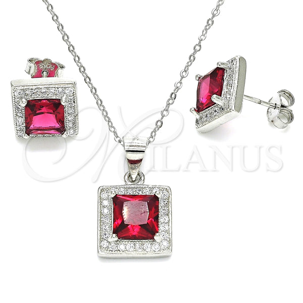 Juego de Arete y Dije de Adulto 10.175.0069.2 Plata Rodinada, con Zirconia Cubica Rubi y Micro Pave Blanca, Pulido, Rodinado