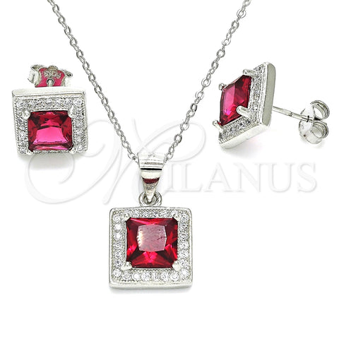 Juego de Arete y Dije de Adulto 10.175.0069.2 Plata Rodinada, con Zirconia Cubica Rubi y Micro Pave Blanca, Pulido, Rodinado
