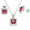 Juego de Arete y Dije de Adulto 10.175.0069.2 Plata Rodinada, con Zirconia Cubica Rubi y Micro Pave Blanca, Pulido, Rodinado
