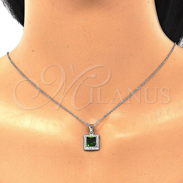 Juego de Arete y Dije de Adulto 10.175.0069.3 Plata Rodinada, con Zirconia Cubica Verde y Micro Pave Blanca, Pulido, Rodinado