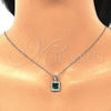 Juego de Arete y Dije de Adulto 10.175.0069.3 Plata Rodinada, con Zirconia Cubica Verde y Micro Pave Blanca, Pulido, Rodinado