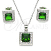Juego de Arete y Dije de Adulto 10.175.0069.3 Plata Rodinada, con Zirconia Cubica Verde y Micro Pave Blanca, Pulido, Rodinado
