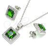 Juego de Arete y Dije de Adulto 10.175.0069.3 Plata Rodinada, con Zirconia Cubica Verde y Micro Pave Blanca, Pulido, Rodinado