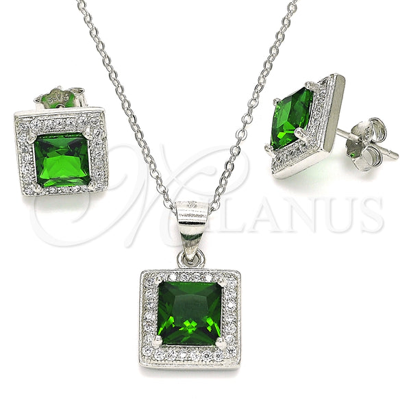 Juego de Arete y Dije de Adulto 10.175.0069.3 Plata Rodinada, con Zirconia Cubica Verde y Micro Pave Blanca, Pulido, Rodinado