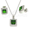 Juego de Arete y Dije de Adulto 10.175.0069.3 Plata Rodinada, con Zirconia Cubica Verde y Micro Pave Blanca, Pulido, Rodinado