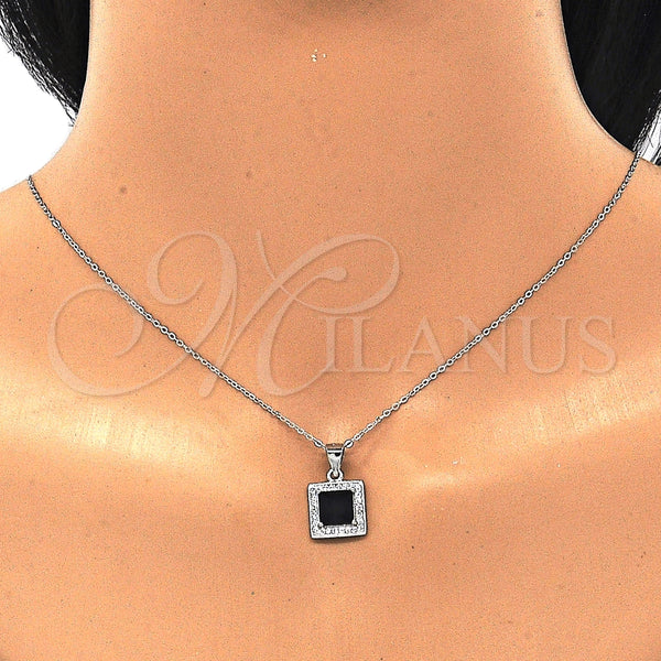 Juego de Arete y Dije de Adulto 10.175.0069.4 Plata Rodinada, con Zirconia Cubica Negro y Micro Pave Blanca, Pulido, Rodinado