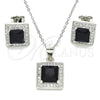 Juego de Arete y Dije de Adulto 10.175.0069.4 Plata Rodinada, con Zirconia Cubica Negro y Micro Pave Blanca, Pulido, Rodinado