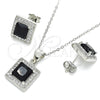 Juego de Arete y Dije de Adulto 10.175.0069.4 Plata Rodinada, con Zirconia Cubica Negro y Micro Pave Blanca, Pulido, Rodinado