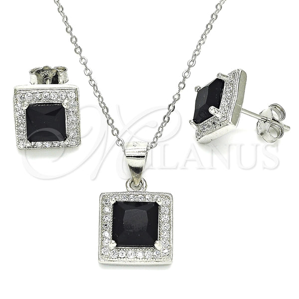 Juego de Arete y Dije de Adulto 10.175.0069.4 Plata Rodinada, con Zirconia Cubica Negro y Micro Pave Blanca, Pulido, Rodinado