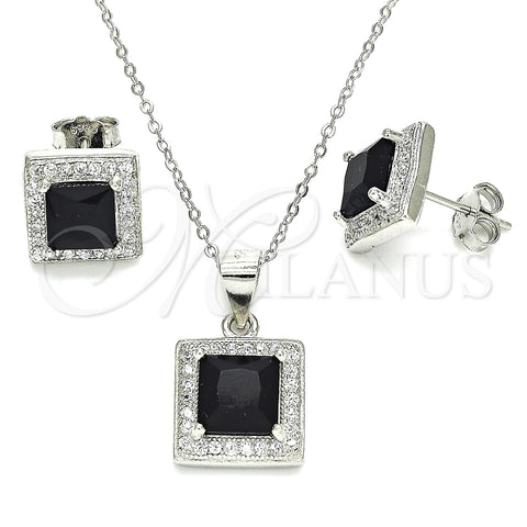 Juego de Arete y Dije de Adulto 10.175.0069.4 Plata Rodinada, con Zirconia Cubica Negro y Micro Pave Blanca, Pulido, Rodinado