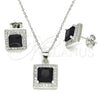 Juego de Arete y Dije de Adulto 10.175.0069.4 Plata Rodinada, con Zirconia Cubica Negro y Micro Pave Blanca, Pulido, Rodinado