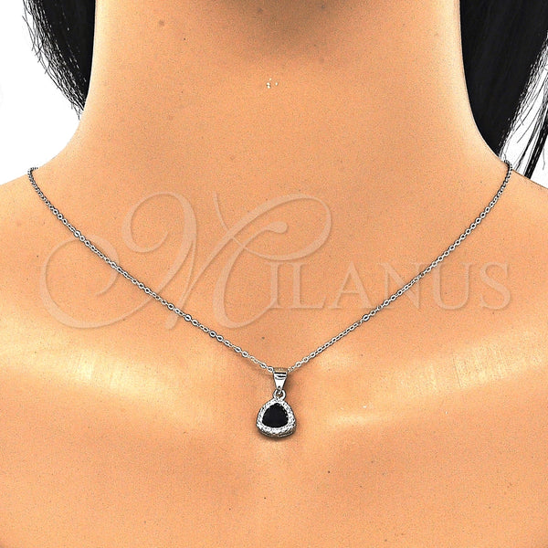 Juego de Arete y Dije de Adulto 10.175.0070.4 Plata Rodinada, con Zirconia Cubica Negro y Micro Pave Blanca, Pulido, Rodinado